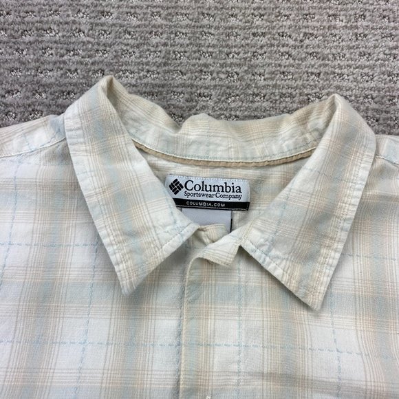Vintage Columbia Shirt Men Extra Large XL Beige Plaid Casual Button Up Polo - Picture 4 of 11